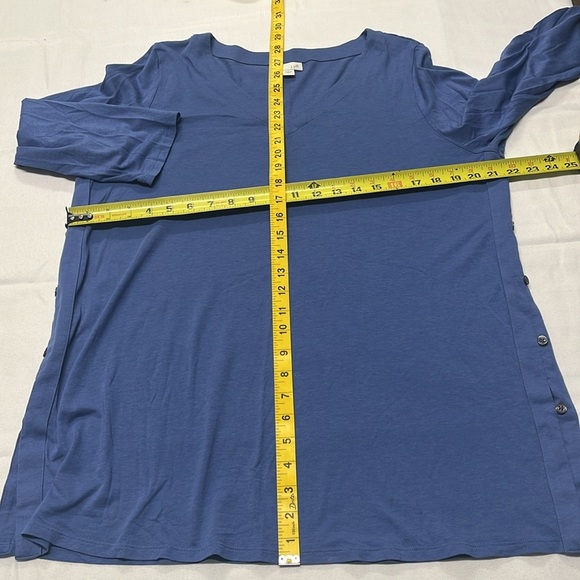 J. Jill V-Neck Pullover Blue Knit Top Women’s L Side Button Slit Tunic - Picture 6 of 7